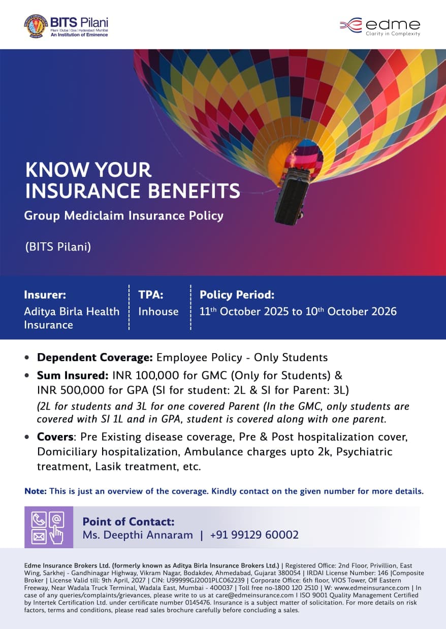 Know Your Insurance Benefits - Group Mediclaim Insurance Policy (BITS Pilani)